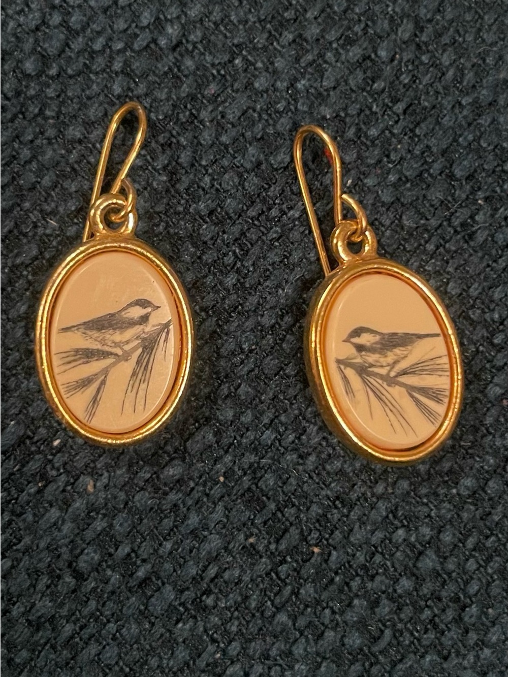 Gold-Tone Peach Bird Oval Drop Earrings